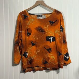 Vtg Jane Ashley 2X Halloween‎ Top Sequin Grandmacore Novelty Y2K Plus